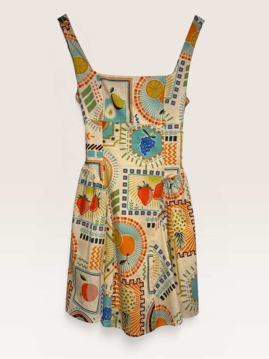 Moon River Dresses & Skirts - Moon River Fruit Print Mini Dress Size S Tie Back A Line Summer Vacation